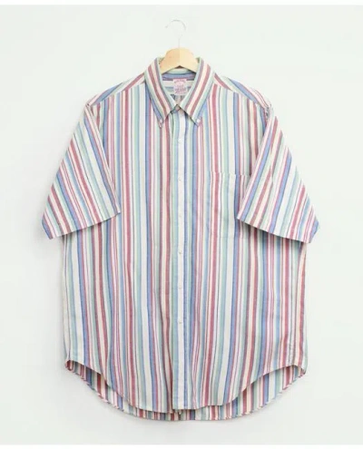 Brooks Brothers Vintage Madras Stripe Short Sleeve Sport Shirt, 1990s, L | Size Large In Multi