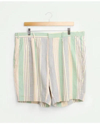 Brooks Brothers Vintage Multi-stripe Seersucker Pleated Shorts, 1990, 38 In Green