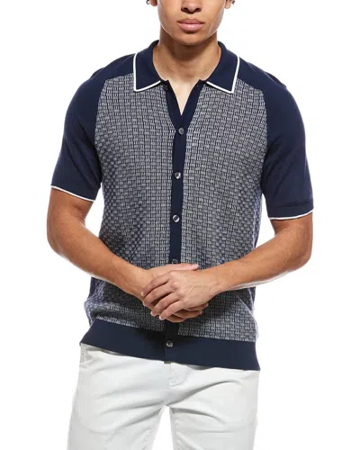 Brooks Brothers Vintage Silk-blend Polo Cardigan In Blue