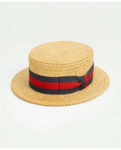 Brooks Brothers Vintage Straw Boater Hat With Striped Band, 1960s, 55 In Multicolor