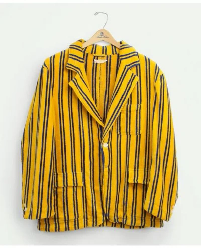 Brooks Brothers Vintage Striped Terry Cloth Cabana Jacket, 1980s | Gold/blue | Size Xl In Yellow
