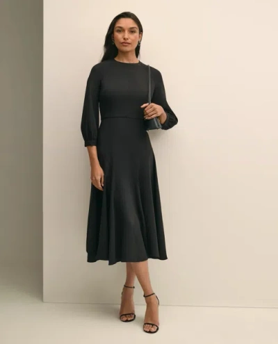 Brooks Brothers Viscose Blend Shirred-sleeve Dress In Black