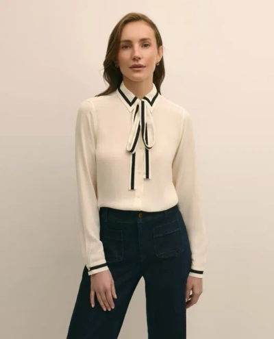 Brooks Brothers Viscose Contrast Tie-neck Blouse In White