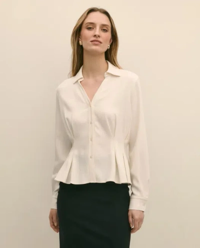Brooks Brothers Viscose Pleated Peplum Blouse In White