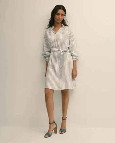 Brooks Brothers Viscose Pullover Striped Belted Shirt Dress In White