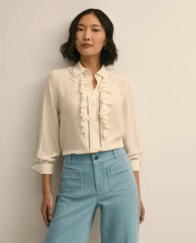 Brooks Brothers Viscose Ruffle Open-stitch Placket Blouse In Neutral