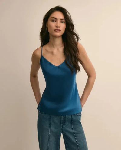 Brooks Brothers V-neck Cami In Washable Silk Charmeuse In Blue
