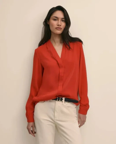 Brooks Brothers V-neck Pleated Blouse In Red