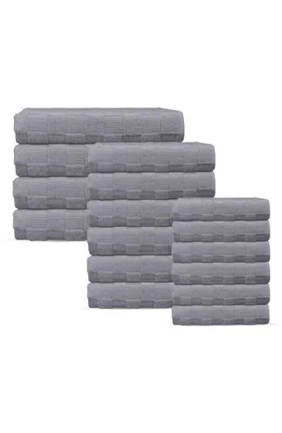 Brooks Brothers Waffle Terry 16-piece Turkish Cotton Bath Towel Set In Silver