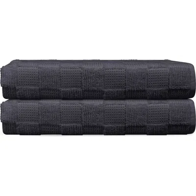 Brooks Brothers Waffle Terry 2-piece Turkish Cotton Bath Towel Set In Black
