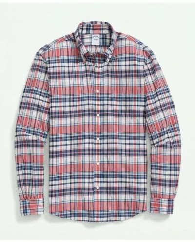 Brooks Brothers Washed Cotton Madras Button-down Collar Sport Shirt In Red