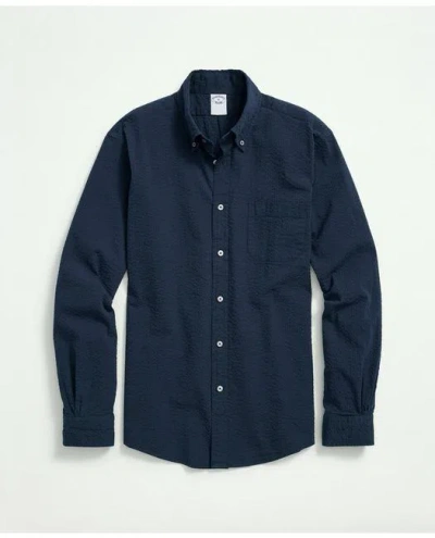 Brooks Brothers Washed Cotton Seersucker Button-down Collar Sport Shirt In Navy