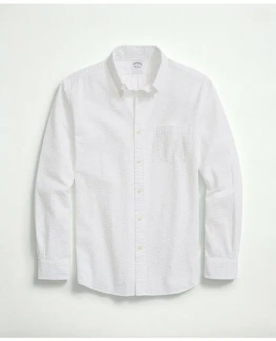 Brooks Brothers Washed Cotton Seersucker Button-down Collar Sport Shirt In White