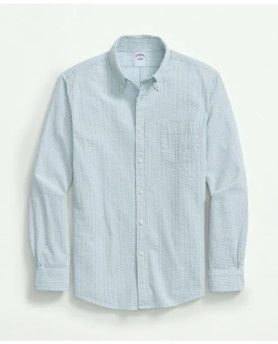 Brooks Brothers Washed Cotton Seersucker Button-down Collar, Stripe Sport Shirt | Marine Blue | Size Xl