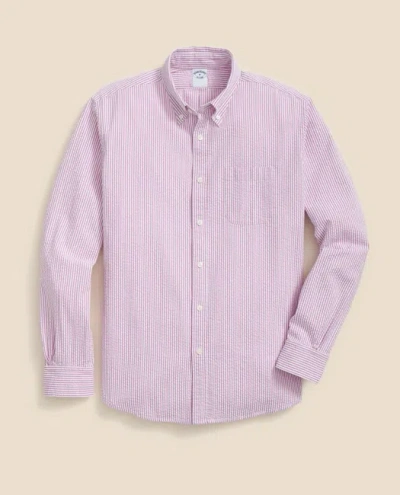 BROOKS BROTHERS WASHED COTTON SEERSUCKER BUTTON-DOWN COLLAR, STRIPE SPORT SHIRT