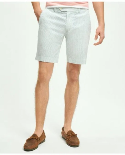 Brooks Brothers Washed Stretch Cotton Seersucker Shorts In Olive Green