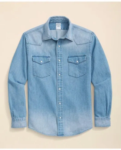 Brooks Brothers Western Denim Sport Shirt In Light Blue