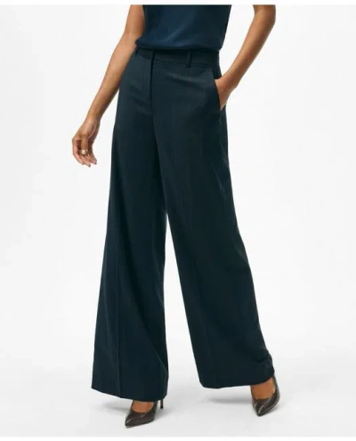 Brooks Brothers Wide Leg Trousers In Pinstripe Flannel Merino Wool Blend In Navy