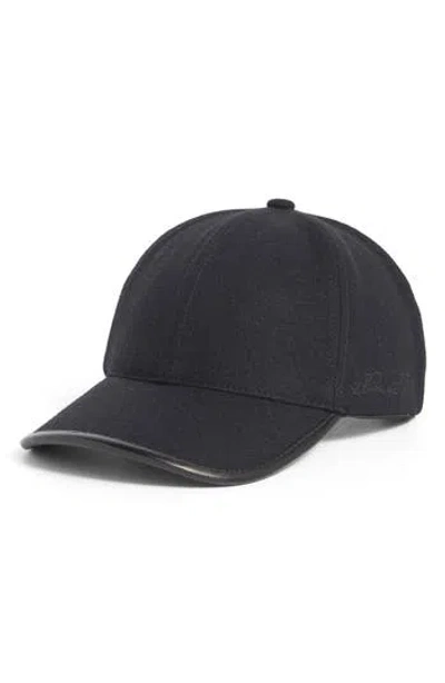 Brooks Brothers Wool & Leather Adjustable Baseball Cap In Black
