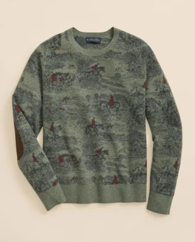 Brooks Brothers Wool Archive Equestrian Print Sweater In Green