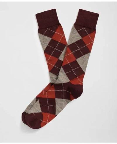 Brooks Brothers Wool Blend Argyle Socks In Burgundy/orange