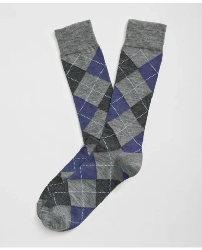 Brooks Brothers Wool Blend Argyle Socks In Grey/purple