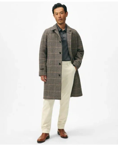 Brooks Brothers Wool-blend Balmacaan Checked Coat In Beige