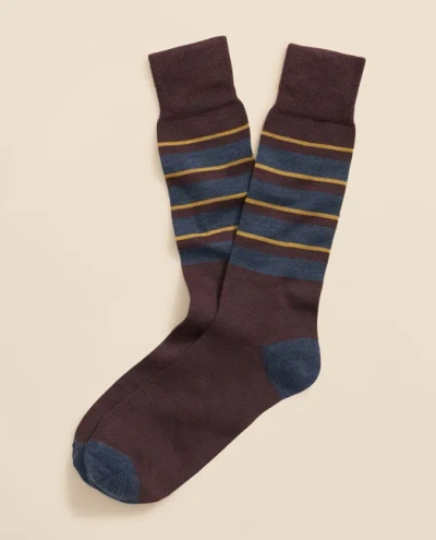 Brooks Brothers Wool-blend Cap Toe Striped Socks In Brown