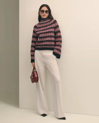 Brooks Brothers Wool Blend Funnel-neck Fair Isle Sweater In Black