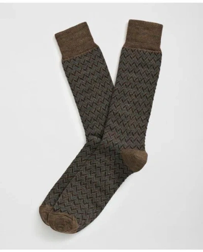 Brooks Brothers Wool Blend Herringbone Socks In Brown