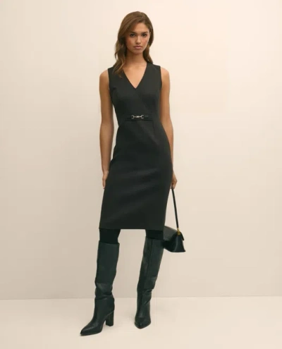 Brooks Brothers Wool Blend Horsebit-trim Sheath Dress In Black