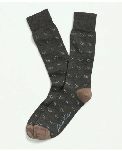 Brooks Brothers Wool Blend Paisley Socks In Dark Green