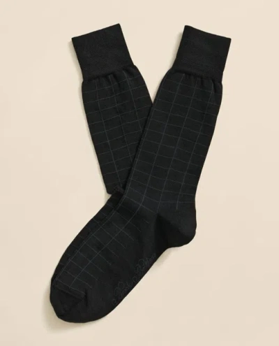 Brooks Brothers Wool-blend Windowpane Socks In Black