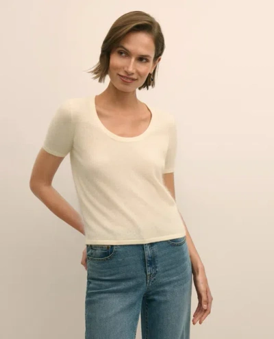 Brooks Brothers Wool-cashmere Blend Brushed Short-sleeve Sweater Shell In White