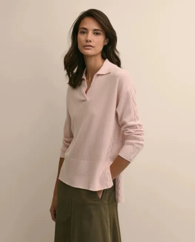 Brooks Brothers Wool Cashmere Cable Johnny Collar Sweater In Pink