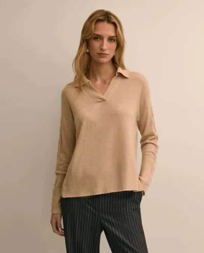 Brooks Brothers Wool Cashmere Cable Johnny Collar Sweater In Yellow