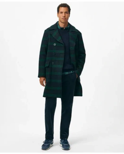 Brooks Brothers Wool Double-breasted Black Watch Overcoat In Navy