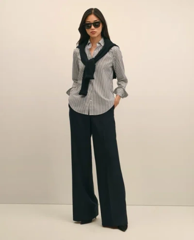Brooks Brothers Wool Flannel High Waisted Wide-leg Pant In Black