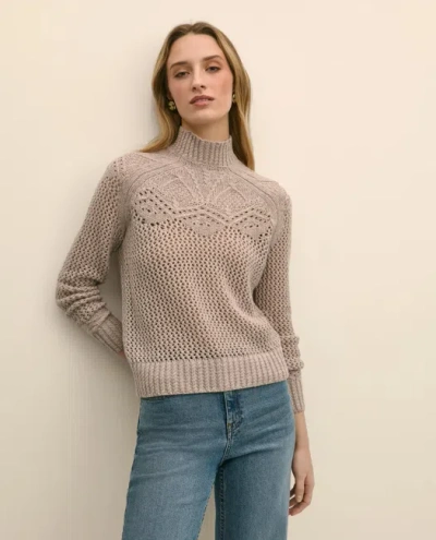 Brooks Brothers Wool Pointelle Open Knit Mock Neck Sweater In Brown