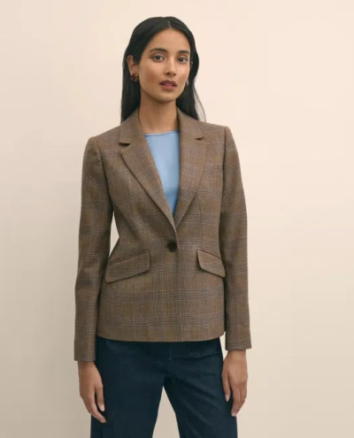 Brooks Brothers Wool Prince Of Wales Plaid Peak Lapel Jacket In Brown