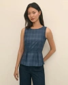 Brooks Brothers Wool-silk Blend Sleeveless Plaid Peplum Top In Blue