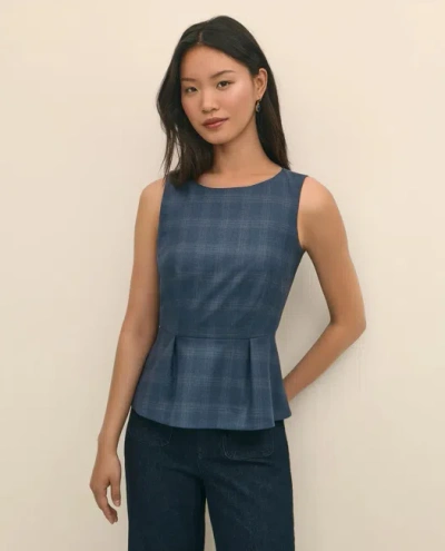 Brooks Brothers Wool-silk Blend Sleeveless Plaid Peplum Top In Blue