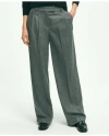 Brooks Brothers Wool Wide-leg Pleated Flannel Trousers In Grey