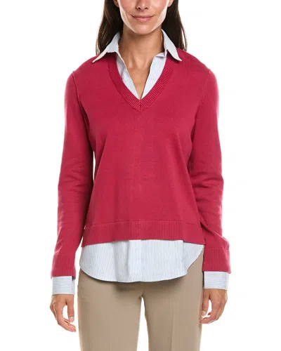 Brooks Brothers Woven Shirt Combo Sweater In Red
