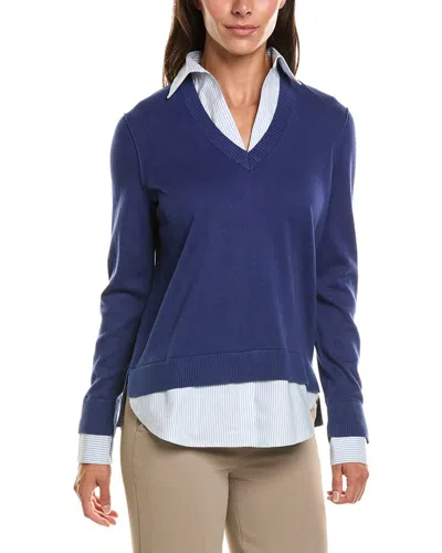 Brooks Brothers Woven Shirt Combo Sweater In Blue