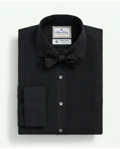 Brooks Brothers X Thomas Mason Cotton English Collar, Swiss Pleat Front Tuxedo Shirt In Black