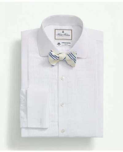 Brooks Brothers X Thomas Mason Cotton English Collar, Swiss Pleat Front Tuxedo Shirt In White