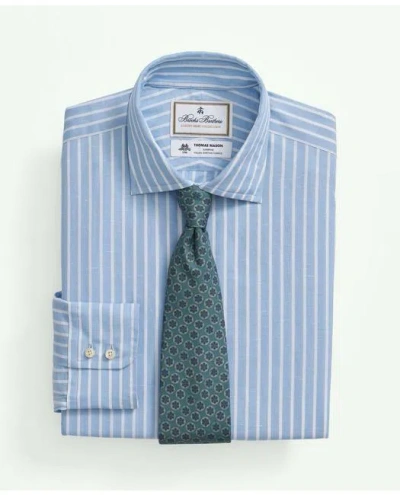 Brooks Brothers X Thomas Mason Cotton-linen English Collar, Stripe Dress Shirt In Light Blue