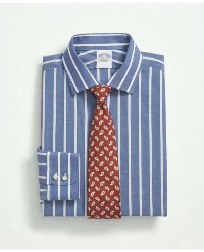 Brooks Brothers X Thomas Mason Cotton-linen English Spread Collar, Stripe Dress Shirt In Blue