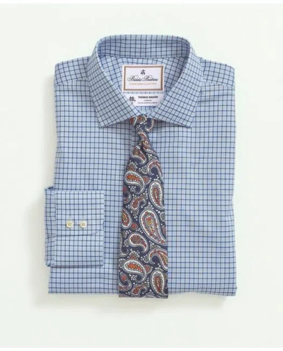 Brooks Brothers X Thomas Mason Cotton Poplin English Collar, Check Dress Shirt In Blue